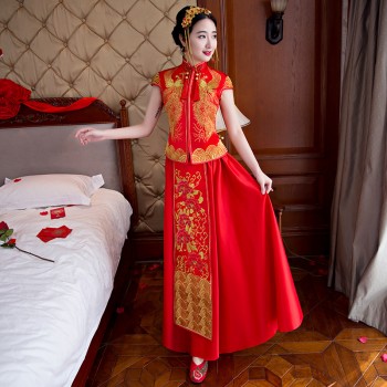 2017夏季新款新娘婚服中式敬酒服秀禾服礼服龙凤褂复古旗袍批发