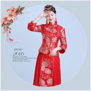 新款红色敬酒服新娘结婚中式礼服秀禾服显瘦长旗袍秋冬款回门嫁衣