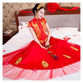 新娘敬酒服旗袍秀禾服2017新款中式婚纱结婚礼服红色春季