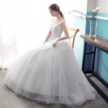 知设婚纱2017新款春夏韩式公主抹胸森系新娘简约齐地拖尾婚纱礼服