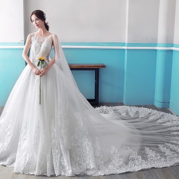 知设挂脖婚纱2017新款新娘结婚奢华长拖尾一字肩婚纱礼服