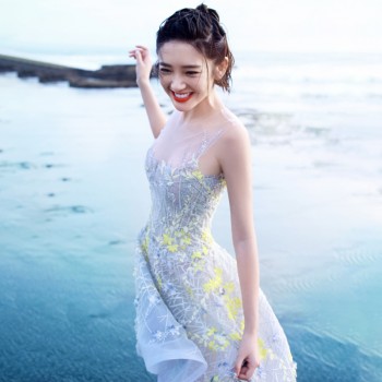 明星唐艺昕同款连衣裙礼服女2017新款时尚 气质淑女潮流婚纱夏季
