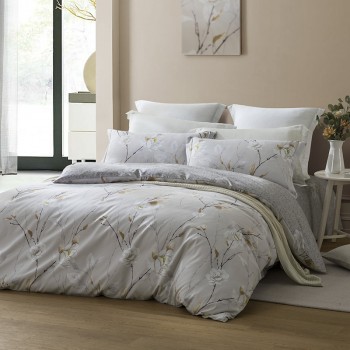 LOVO 家纺罗莱生活荣誉出品 四件套全涤磨毛被套床单床上用品四件套件素银梅香