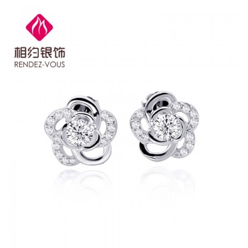 相约银饰925银针纯银花朵耳钉女 时尚简约个性气质百搭耳环耳饰