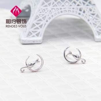 相约银饰s925纯银日系甜美可爱月亮守护神小猫咪美少女超萌新品耳钉