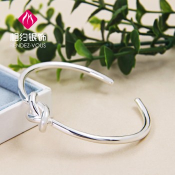 相约银饰同心结情侣银手镯999纯银镯子开口女足银饰品手环送女友生日礼物