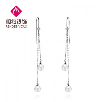 2017新款天然珍珠中长款耳环925纯银简约送女神耳坠 唤醒好时光珍珠耳线耳线