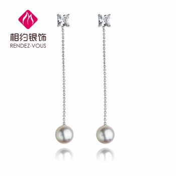 相约银饰S925纯银水滴珍珠长款耳环耳线耳坠耳饰品女神气质淑女配饰防过敏