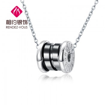 相约银饰黑陶瓷锁骨项链 送女友s925银锁骨链简约女优雅时尚项链