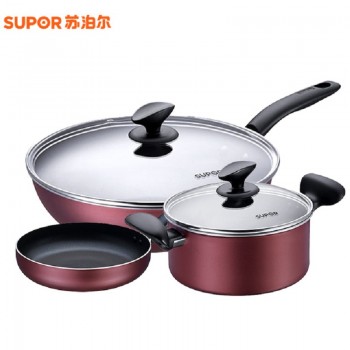 苏泊尔 锅具 套装三件套组合不粘锅无油烟锅T1314T平底锅汤锅炒锅