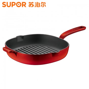 苏泊尔/SUPOR煎烤锅26cm珐琅铸铁锅无涂层不粘平底煎锅煎盘电磁炉锅具FLJ26A5