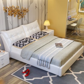 舒纤真皮床1.8米双人婚床现代简约床主卧榻榻米欧式皮艺床家具