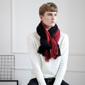 UACY2017 秋冬仿羊绒情侣款净色竖条拼接色保暖拉毛围巾披肩