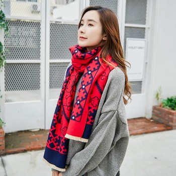 UACY2017秋冬新款批发仿羊绒民族风双面保暖围巾批肩围巾女