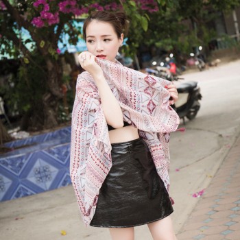 2017新款几何图案棉麻围巾 时尚 棉麻风格防晒披肩