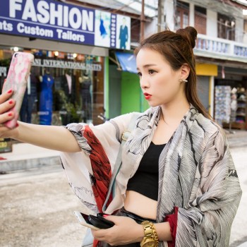 2017秋冬新款拼色棉麻围巾 素色水仙花图案夏季披肩 丝巾两用