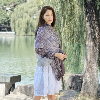 2017秋冬新款围巾超大保暖 棉麻花卉文艺范流苏围巾披肩两用