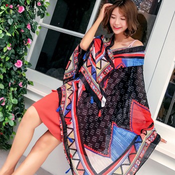 夏季丝巾女新款2017遮阳围巾女办公室空调防晒沙滩巾披肩超大纱巾