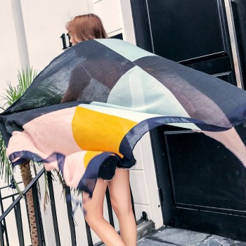 夏季旅游沙滩海边围巾披肩两用超长超大丝巾女纱巾防晒