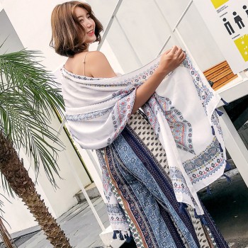 丝巾女夏季海边沙滩防晒披肩围巾两用韩版长款百搭民族风超大纱巾