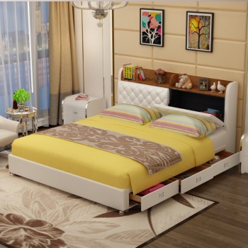 皮床主卧小户型储物双人床真皮床婚床现代简约1.8米1.5m储物床