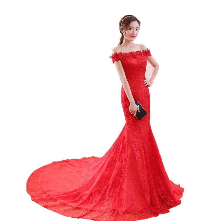 鱼尾长拖尾婚纱