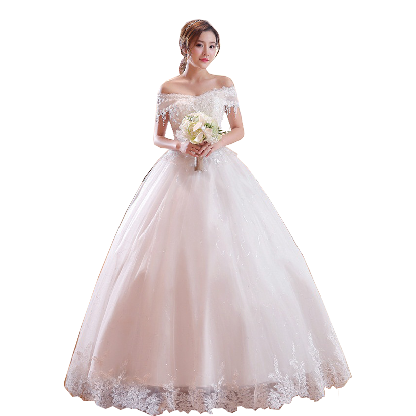 一字肩韩式齐地婚纱