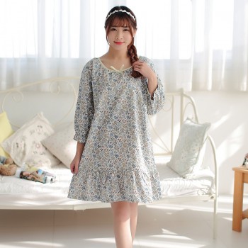 欧式复古碎花裙七分袖中长款迷采裙 碎花裙绿色