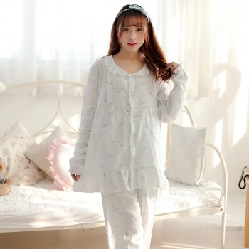 纯棉双层纱布睡衣月子服哺乳衣 绿小象