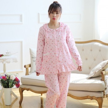 纯棉双层纱布睡衣月子服哺乳衣 红玫瑰