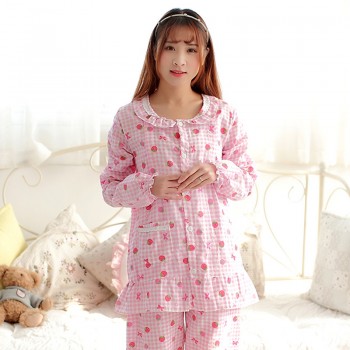 纯棉双层纱布睡衣月子服哺乳衣 草莓