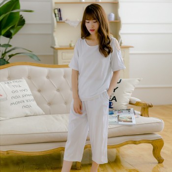 棉麻套装宽松大码七分装心形套装 玉白套装