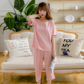 棉麻套装宽松大码七分装心形套装 水粉套装