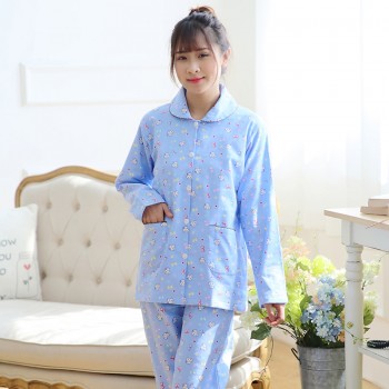 纯棉绒布睡衣套装舒服高档睡衣家居服 蓝小猫