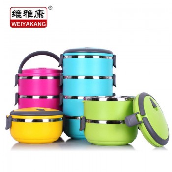 圆形保温饭盒实用便当盒便携式学生餐具多层保鲜盒批发定制礼品