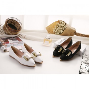 单鞋女2017春秋新款尖头平底小白鞋韩版平跟休闲皮鞋