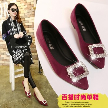 单鞋女2017春秋新款尖头绒面女鞋韩版百搭水钻潮流款