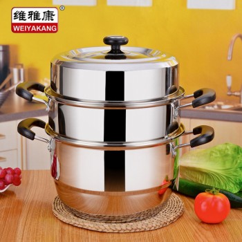 不锈钢蒸锅煎锅汤锅多层双簏透视盖无磁复底多用锅可定制