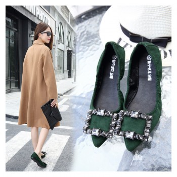 单鞋女2017春秋新款尖头平底豆豆鞋浅口水钻蛋卷鞋软底