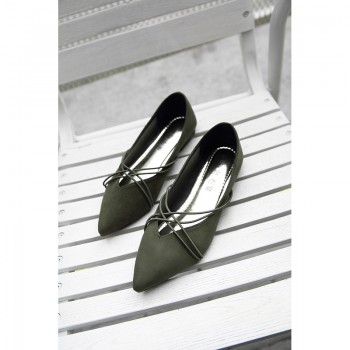 2017春夏新款女鞋尖头绒面豆豆鞋韩版平跟交叉带单鞋瓢鞋