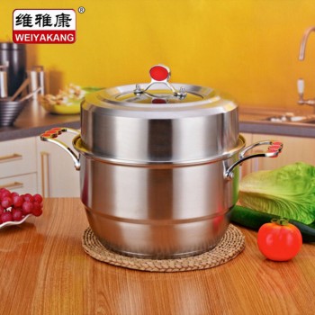 不锈钢蒸锅无磁加厚复底锅盖透视雅红硅胶柄礼品定制