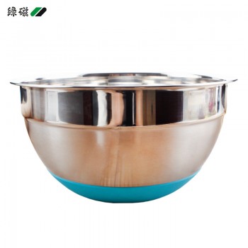 绿磁 加厚加深不锈钢防滑打蛋盆 底部硅胶防滑色拉盆 沙拉碗