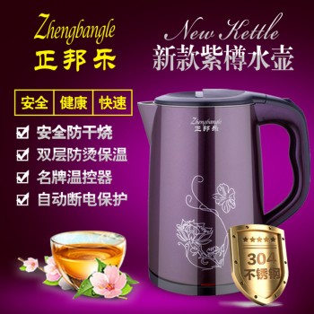 小家电食品级304不锈钢电热水壶2.2L双层防烫家用烧水壶