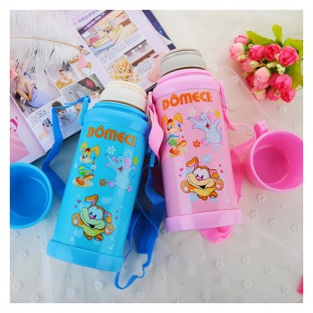 600ml真空304不锈钢儿童背带保温壶学生保温杯子