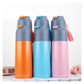 创意硅胶提绳保温杯 男女学生小Q礼品杯 不锈钢真空保温杯 水杯